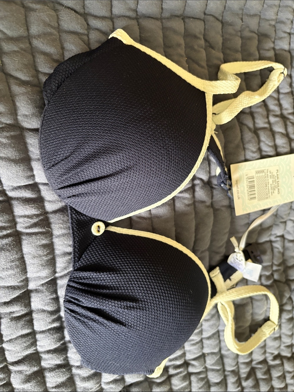 Black Bikini Top with Cream Trim - Women’s Padded Swim Top